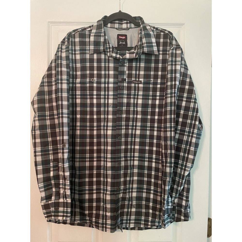 Wrangler  Long Sleeve Button Western Shirt Green Plaid‎ Size XL Vented Cowboy